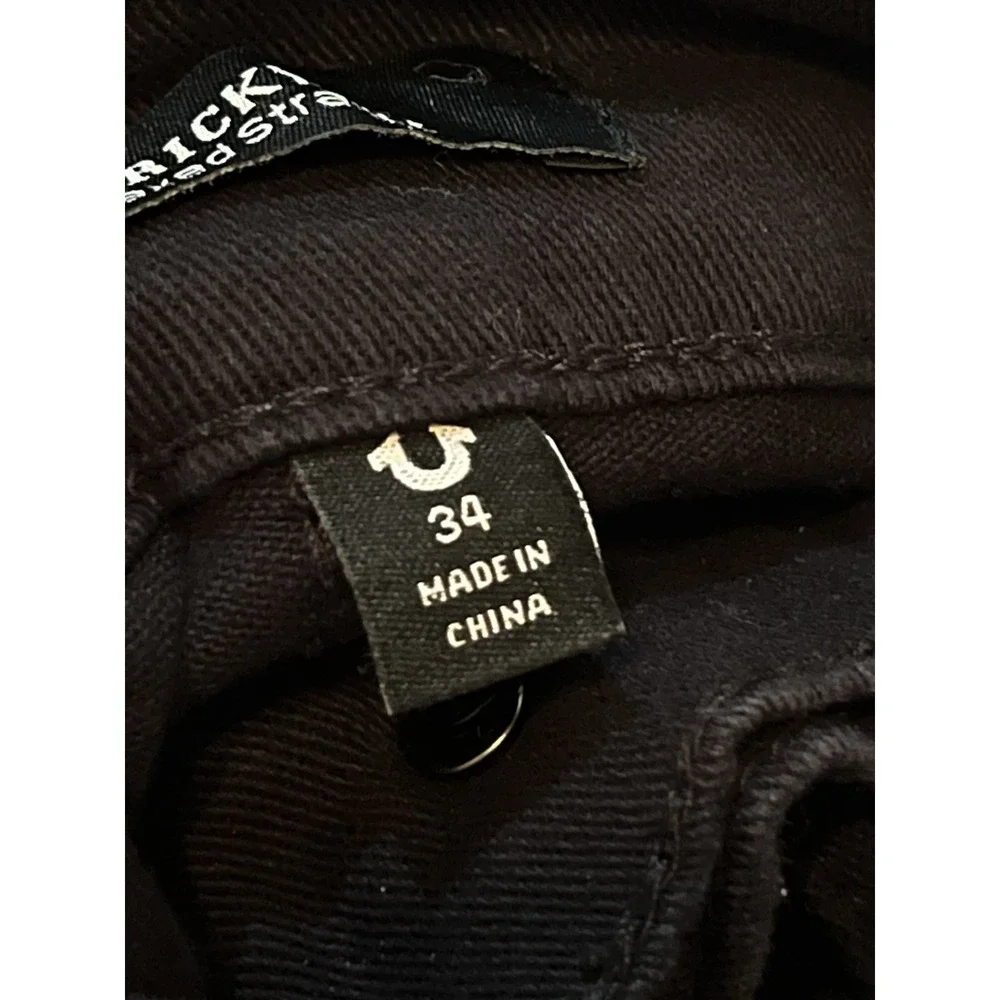 True Religion Men's Black Ricky Relaxed Straight Jeans Sz 34 Flap Pockets Preppy